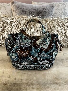 Vintage VERA BRADLEY Java Blue 2006 Sherry 2 Handle Y2K Purse Brown Floral